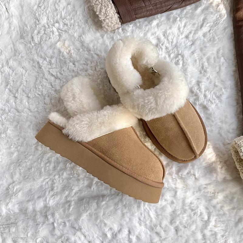 [Zhongjia] Thick-soled and velvet two-wear fluffy shoes for women's winter snow boots with integrated fur and half-drag cotton shoes