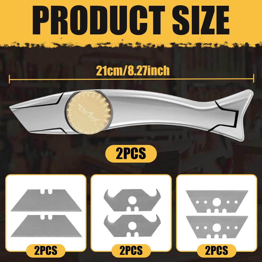 2 Stück Teppichmesser Aluminiummesser mit massivem Messingknauf Doppelt gezahnte Klinge Einfach zu verwenden für PVC Pappe Tapete Schaumstoff Vinil