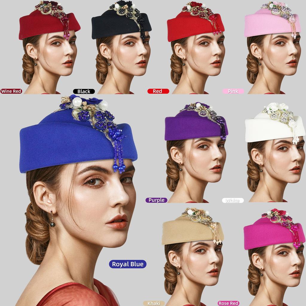 Crystal Flower Fascinator Hat for Teaparty Cocktail Party Women Flapper Costume Roleplay Stewardess Hat for Formal Event