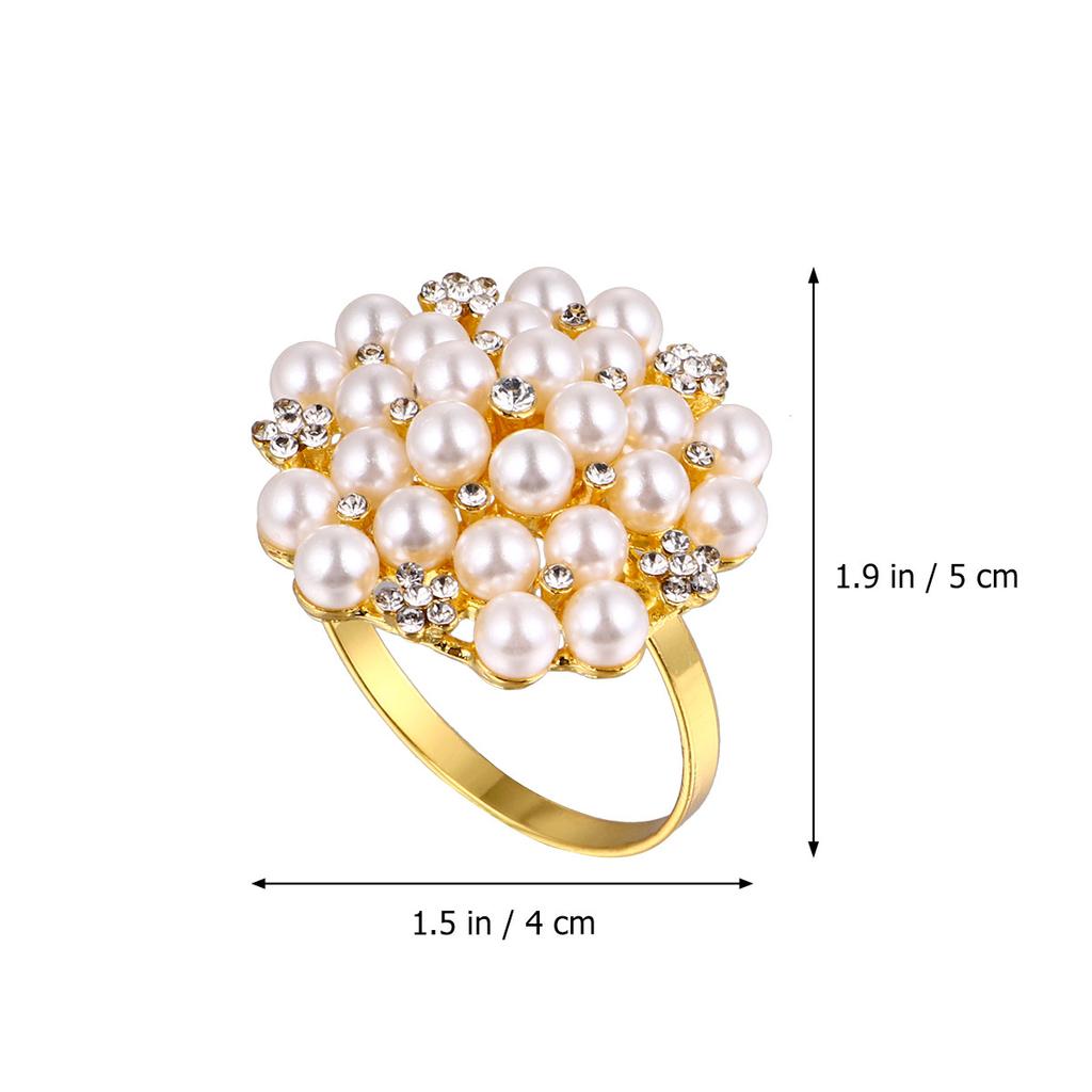 1Set Elegant Silver Plating Napkin Rings Pearl Diamond Embedded Metal Electroplated Napkin Buckle Party Decoration