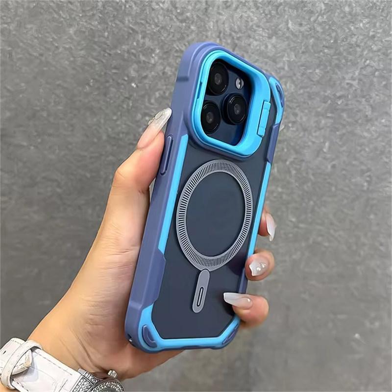 Shockproof Armor Stand Lens Protection Case For iPhone 16 15 14 13 12 11 Pro Max Plus For Magsafe Magnetic Wireless Charge Cover