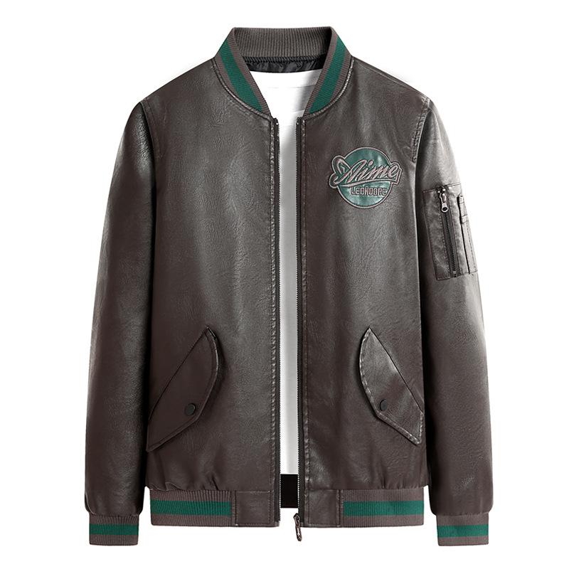 New large size spring and autumn soft leather jacket men's fashion casual stand-up collar slim trend pu leather jacket men