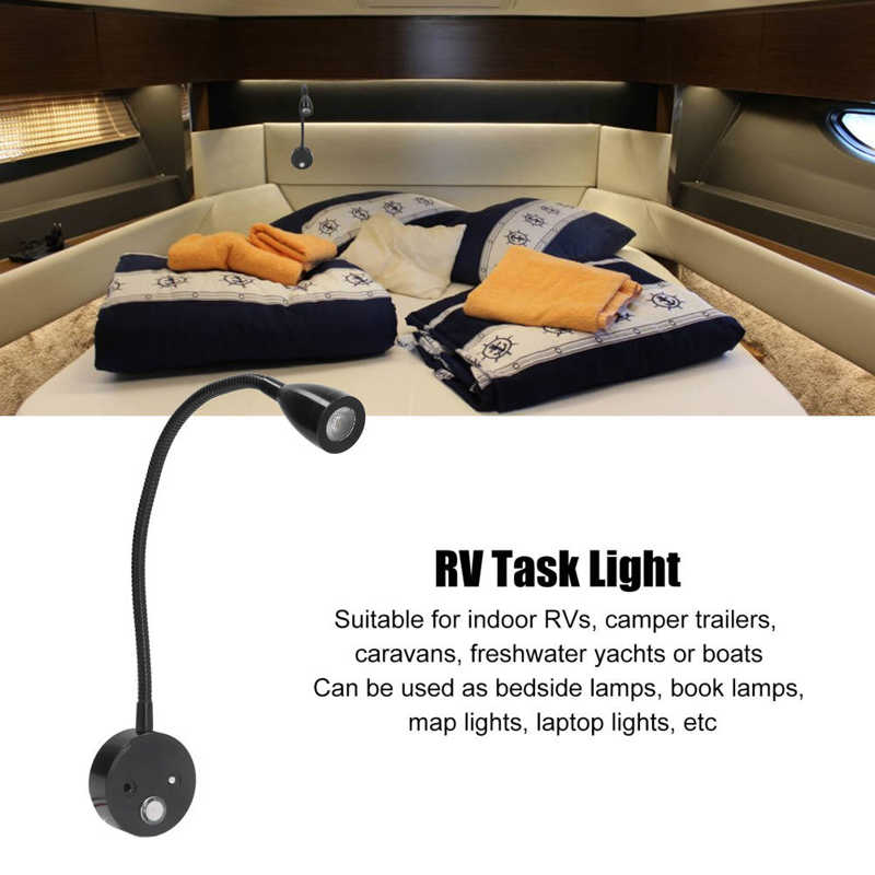 3W RV Interior Reading Lights Bedside Reading Lamp 10-30v Dimmable Adjustable Caravan Light for Car RV Boat Motorhome