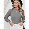 Fashion Mesh Sleeves Top Pullover Crew Neck Knitwear Mesh Long Sleeve Round Neck Neck Top