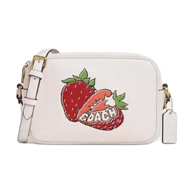 COACH Jamie 22 Strawberry Pattern Design Leather Crossbody Bag Small Women s White белый