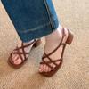 Sheepskin version~ Retro cross-strap, thin strap, soft sole, thick heel, Roman shoes, women's open toes, stepping on shit sandals