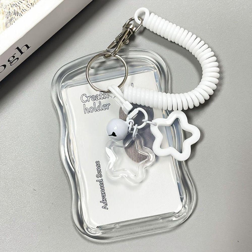 Soft Silicone Kpop Photocard Holder Spring Rope With Star Keychain Transparent Card Holder Sliding Cover