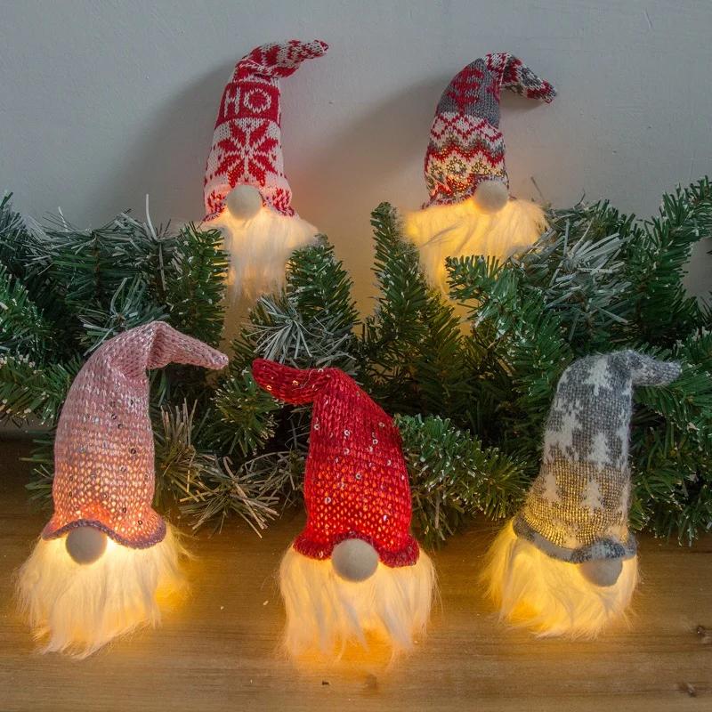 Christmas Decorations Night Light Forest Old Man with Light Gnome Doll Pendant Luminous Christmas Tree Pendant