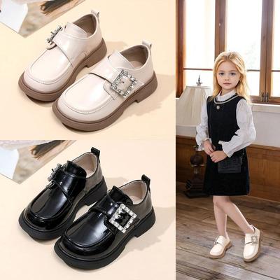 נעלי עור קטנות לבנות, נעלי נסיכה לילדים, נעלי מוקסין להופעה, נעליים בודדות בסגנון בריטי עם סוליה רכה