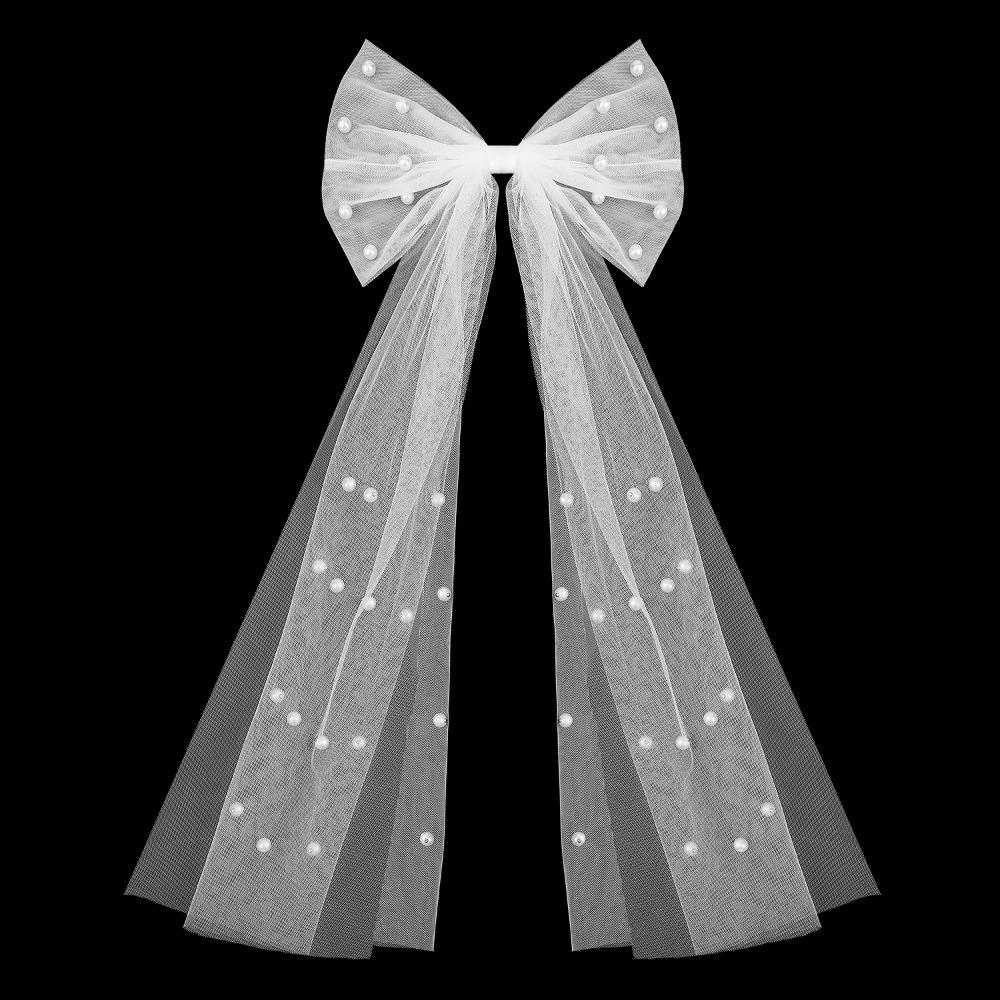 Lange Band-Haarspangen Weiße Haar-Accessoires Elegante Perlen-Schleifen-Haarnadel Hochzeitsparty