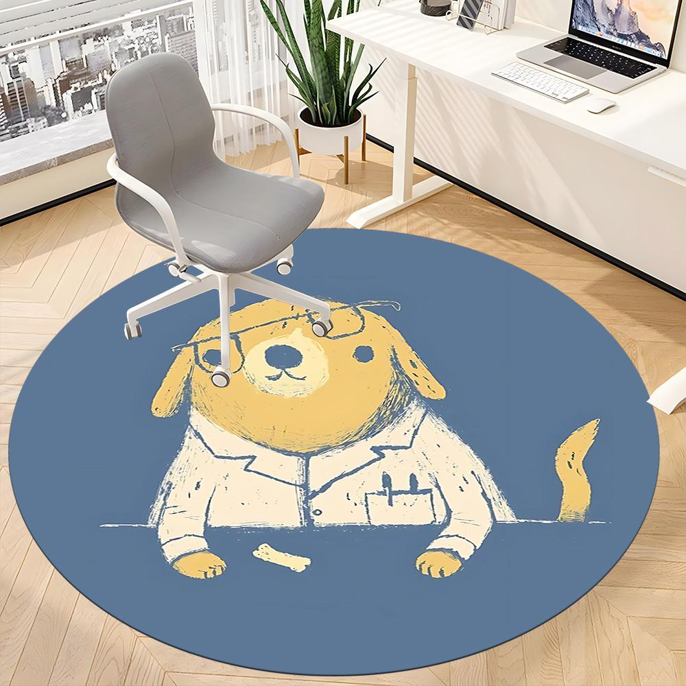 1pc Doggie Labcoat Office Round Area Rug, Under Office Chairs Bedroom Living Room Home Decor, Room Deco