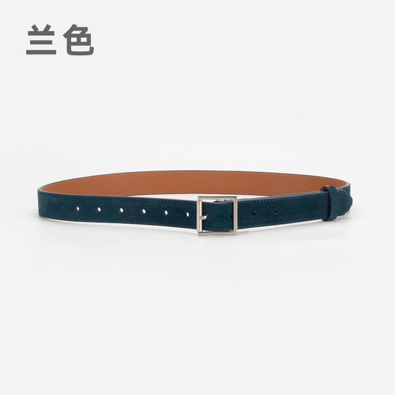 Simple Matte Velvet Belt Women'S Square Buckle High-End Leather Jeans Decorative Belt Women'S