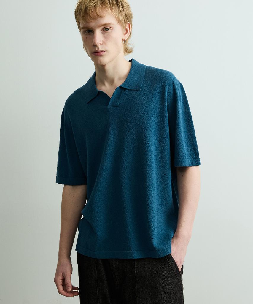 ONNHANS Open Collar Short Sleeve Knit_Teal Blue