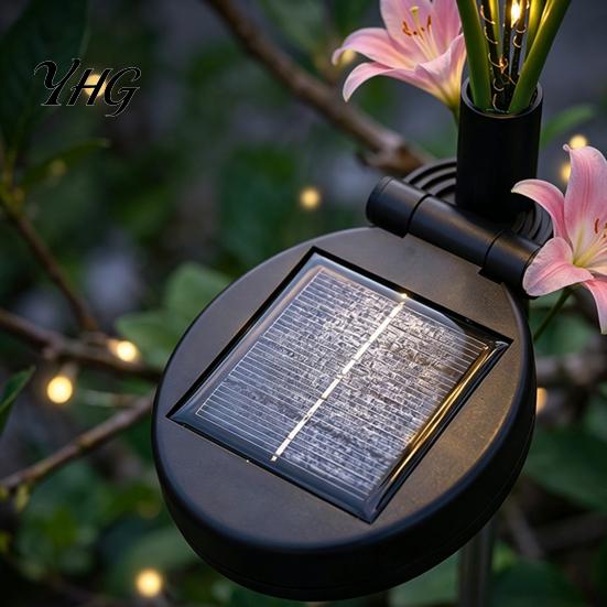 Solar Garden Lights Outdoor Waterproof 2Pcs Artificial Flower Lights, Lily Bamboo Wisteria Stake Warm White Firefly Pathway Lighting Powered for Yard