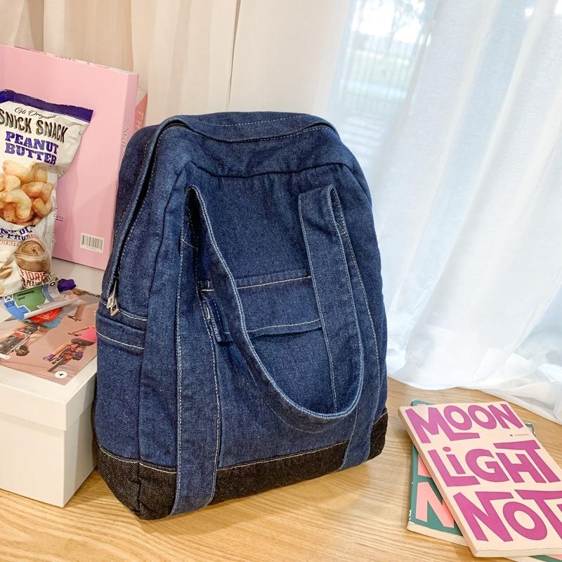 High Capacity Denim Patchwork Zipper Large Size Fashion Backpacks 2026 Hot Sale Sewing Thread Versatile Youth Women's Handbags
