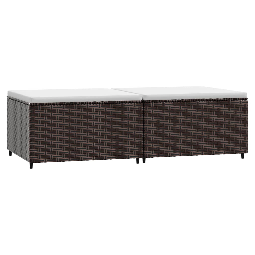 Garden Footstool with Cushions 2 pcs Brown Poly Rattan