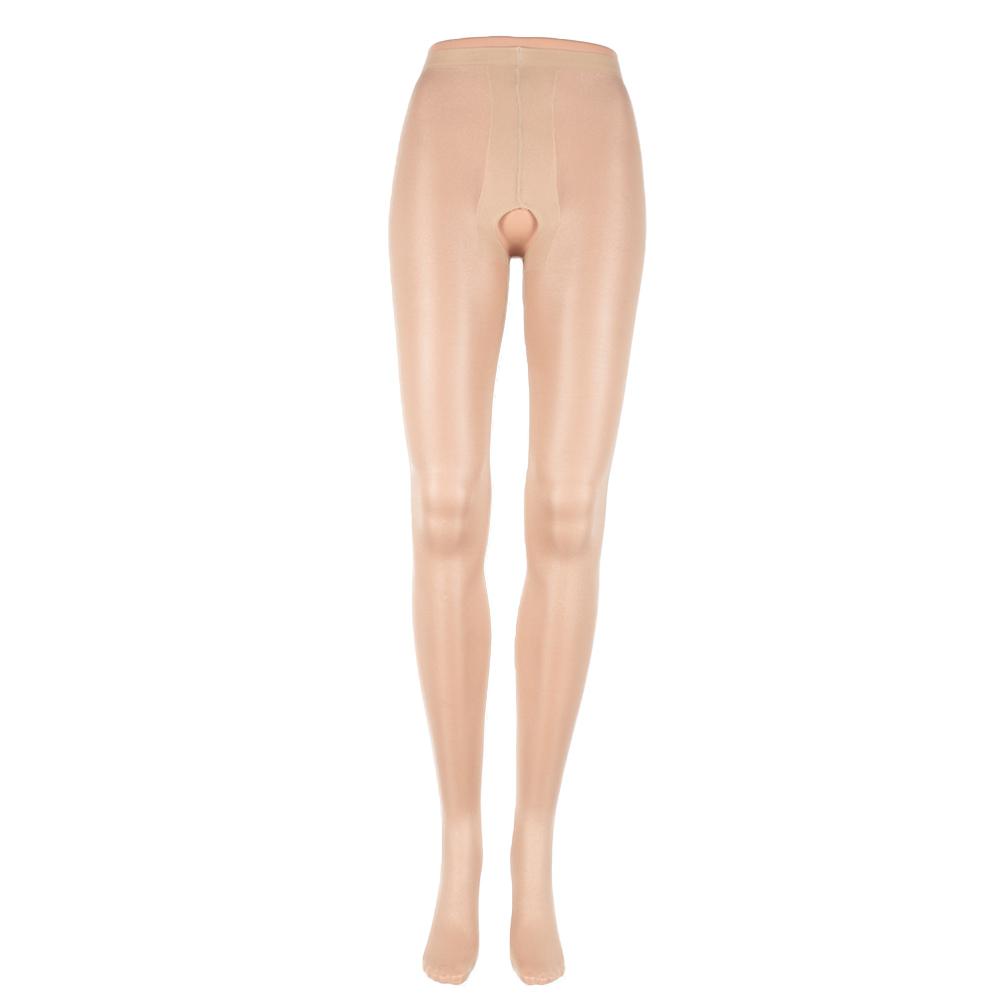 Fashion Sexy Shiny Pantyhose Glitter High Waist Women Glossy Tights Open Crotch Stockings телесный