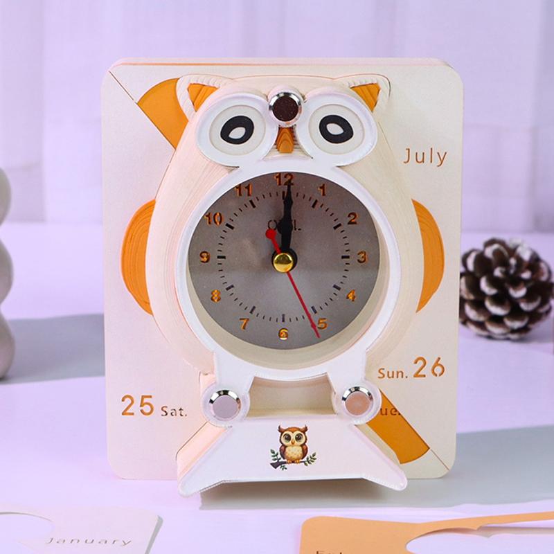 Calendario Orologio da Scrivania 2026 Con Orologio Luce LED Calendario 3D Strappabile Arte Intaglio su Carta Blocco Note Blocco Note Natale