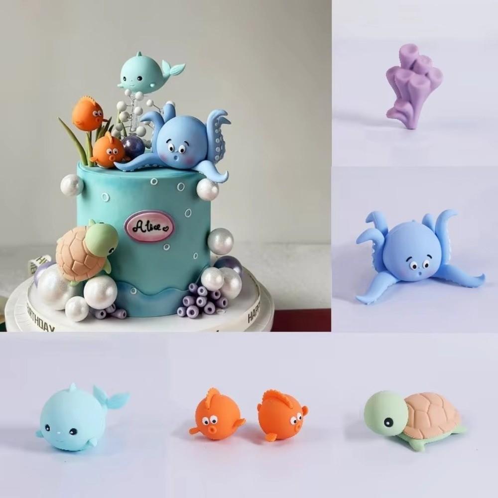 Creative PVC Cake Topper Fish Whales Ocean Theme Cake Decorating Sea Animal Octopus Shower Kid Gift