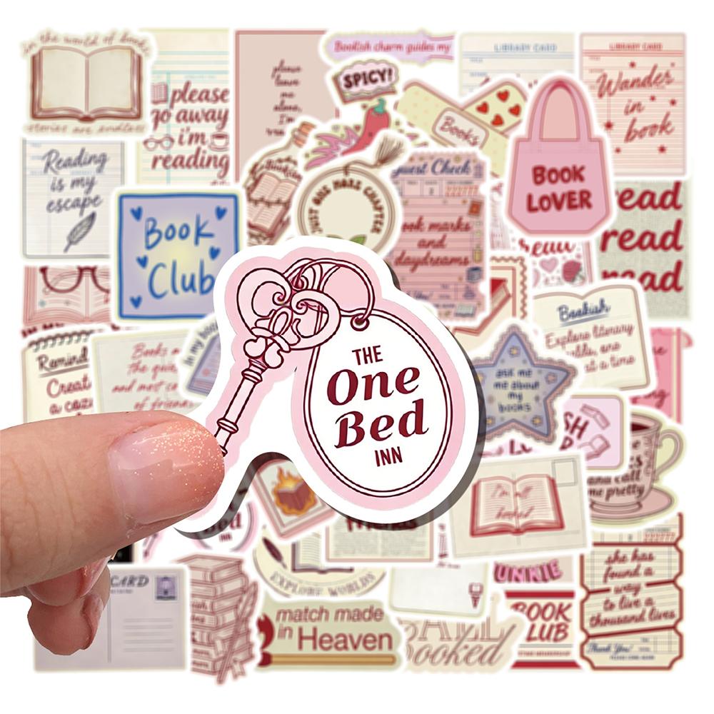 10/30/50pcs Retro Pink Bookish Aesthetic Stickers Cartoon Creative Decals Scrapbook Phone Suitcase Diary Graffiti Sticker Decor