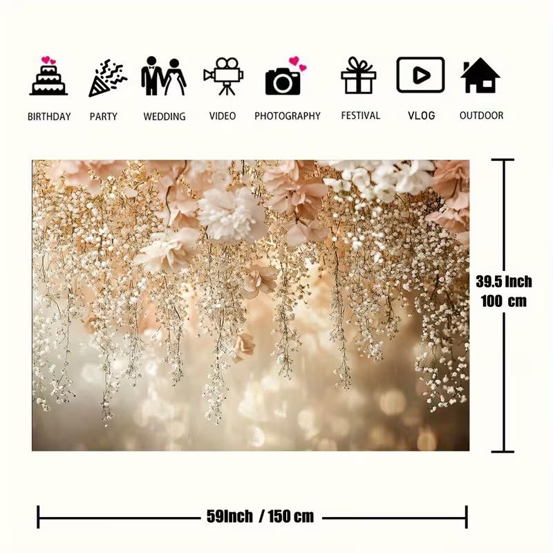 2D Beige Hanging Baby's Breath Backdrop for Boho Themed Party Decor