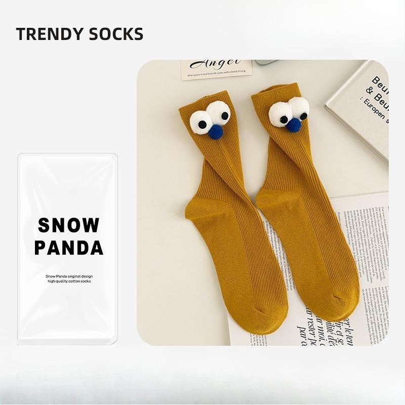 Sock Children's Long Tube Socks with Big Eyes, Autumn-winter Style, Cartoon-style Pile-up Socks for Girls, Cute Girls' Socks