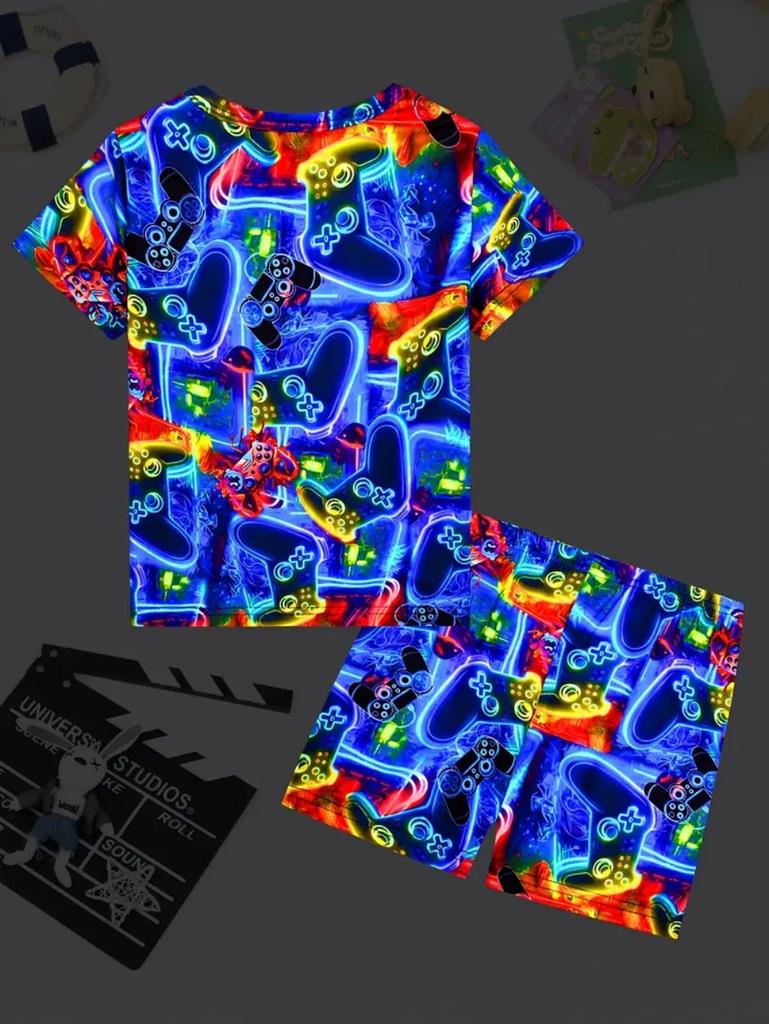 Game Console Boys Set Cool Print Children's Top and Bottom Clothes Set Loose Sets for Children Street Casual Children's Clothes