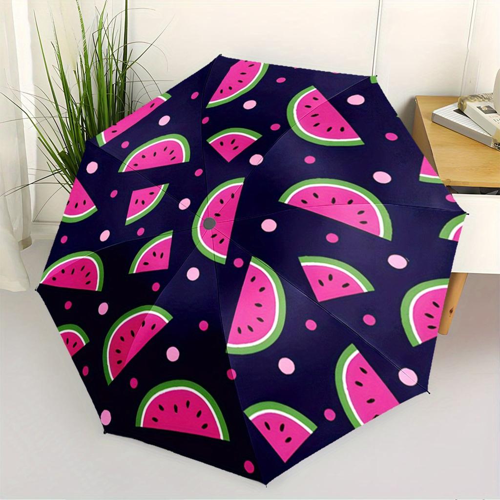 Compact Umbrella Featuring a Watermelon Slice Design Against a Deep Navy Backdrop, Perfect As a Creative Gift for Christmas An