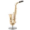 Miniatur-Altsaxophon-Nachbildung mit Ständer und Koffer, vergoldetes Instrumentenmodell, Ornamente