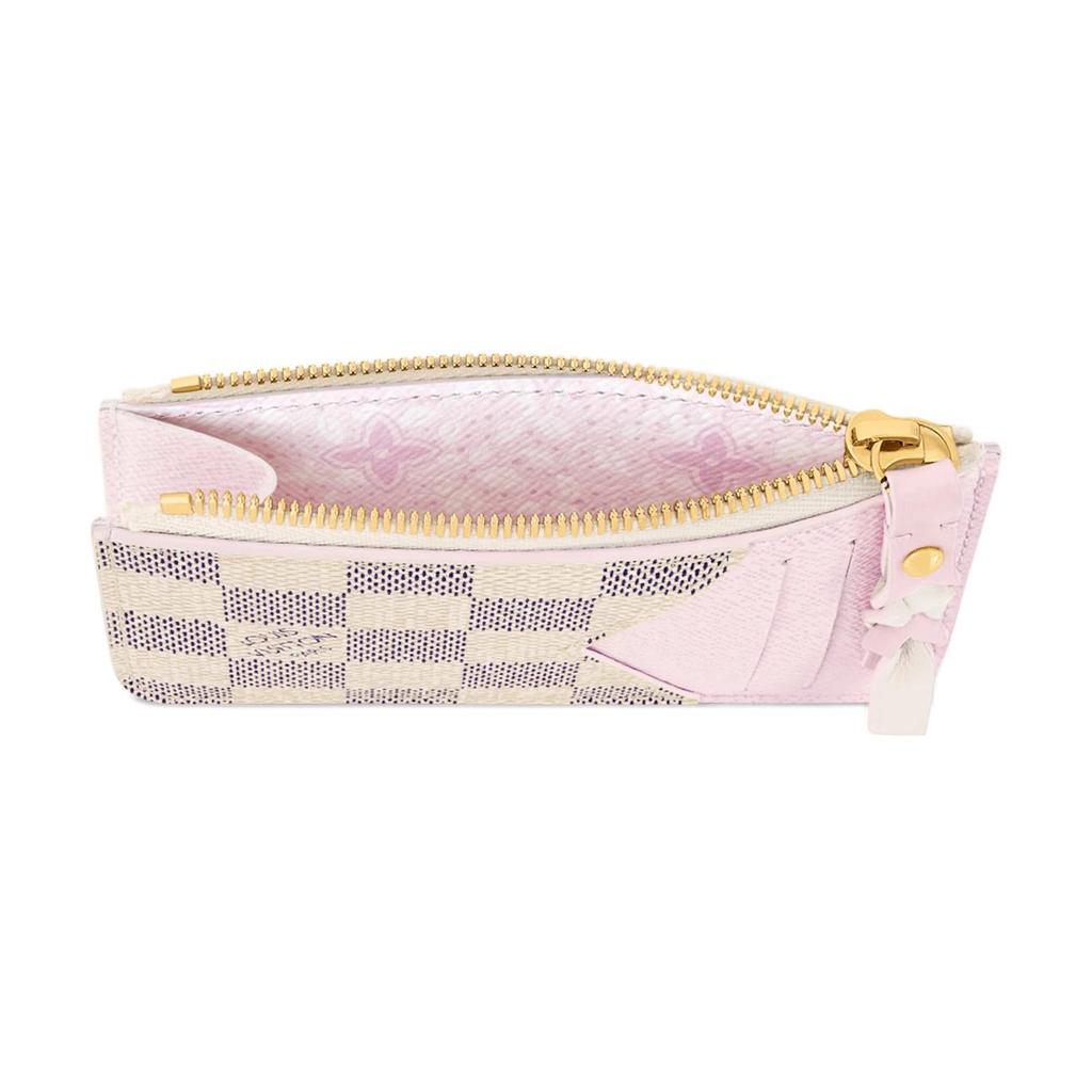 Louis Vuitton Romy Woven Zipper Head Checkerboard Print Coated Canvas Card Holder Women Card Holder Cream Purple N40922