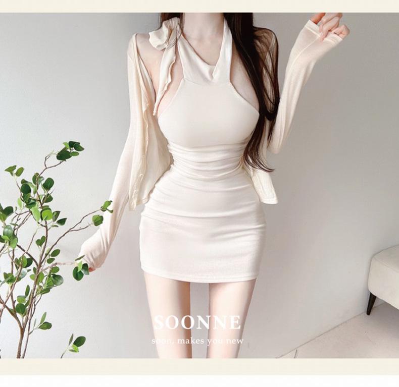 Korean Dongdaemun Halter Tie-Up Bodycon Mini Dress