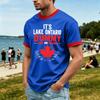 Top casual moda da uomo con stampa Lago ONTARIO, girocollo, elasticizzato, manica corta (, TRUE NORTH GRANDE, EST. 1615)