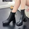Martin Boots Women's Autumn and Winter New Fashion Square Head European and American Retro High Heel Thick Heel Rear Zipper Thin Short Boots