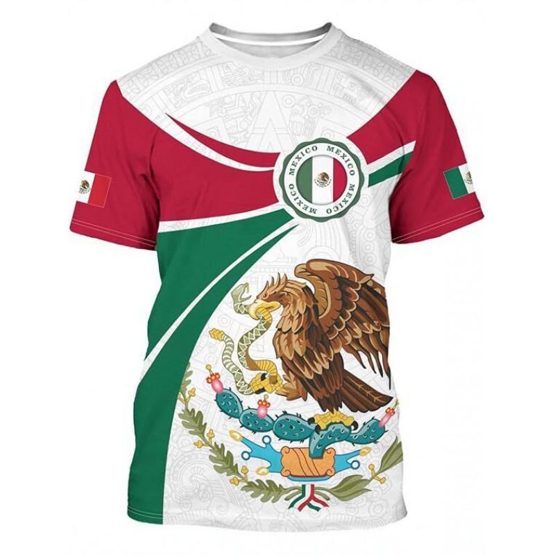 Mens Mexico Flag 3D Printed Short Sleeve T-Shirt Loose Fit Breathable Sport Tee Football Fans