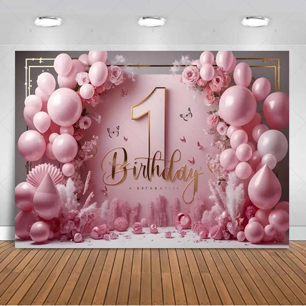 1. Geburtstag Party Dekorationen Rosa Gold Ballons Glitzer Hintergrund Banner Neugeborenen Kulisse Zubehör Fotografie Requisiten Kinder Geschenk