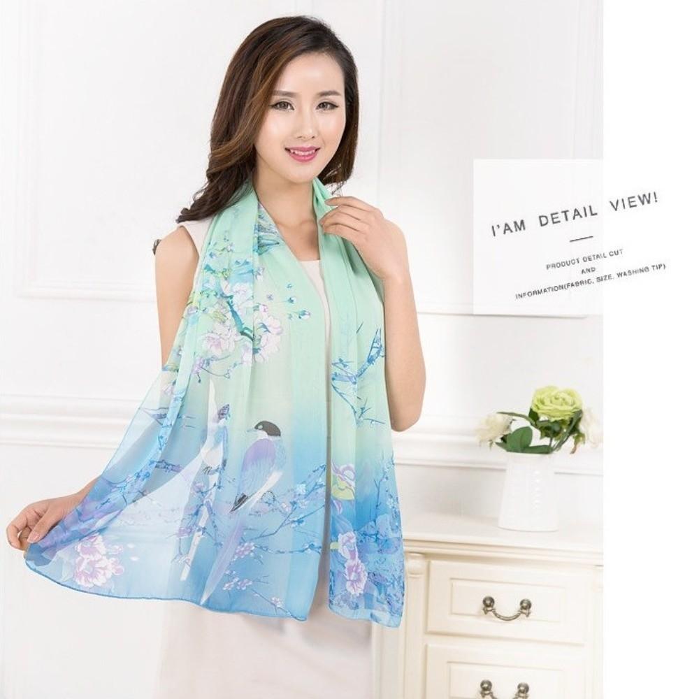 Floral Print Chiffon Scarf Shawl 150*50cm Long Scarf  Outdoor Accessories