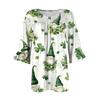 Women's Fashion Casual  Printed V-Neck Pleated Seven Minute Sleeve Ruffle Sleeve T-Shirt Plus Size Tops