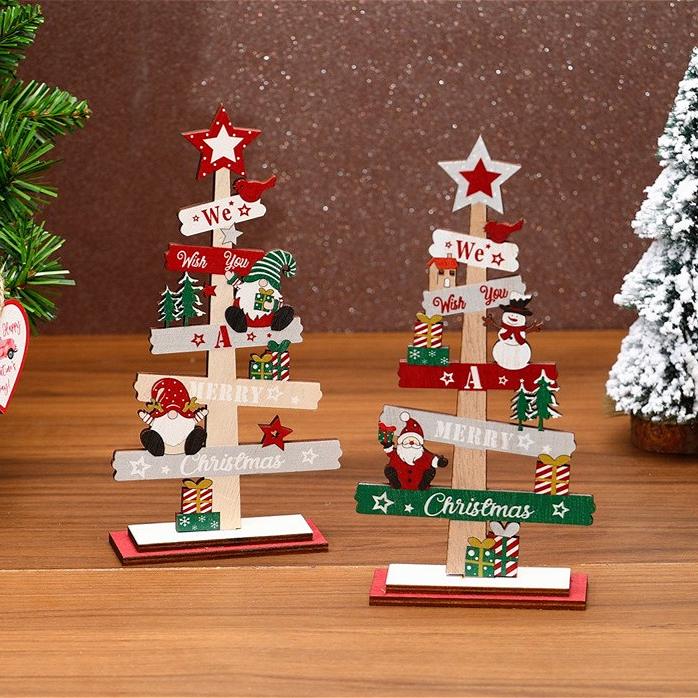 Durable Nature Wood Desktop Christmas Wooden Plaque | Santa Claus & Tree Design |  Easy Assemble Festive Xmas Decoration