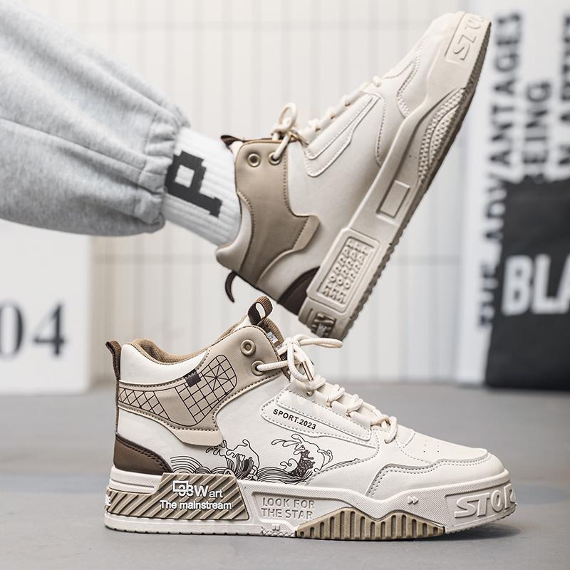 Fashion High Top Men Board Shoes Lightweight Men Casual Shoes Platform Walking Sneaker Breathable Anti Slip Tennis Shoes