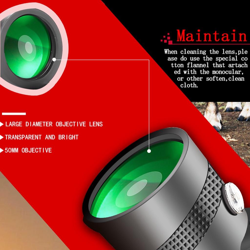 12X50 Zoom Tripod Monocular Telescope 1200m/8000m Portable Camping Phone Clip Prism Long Distance Field Of View