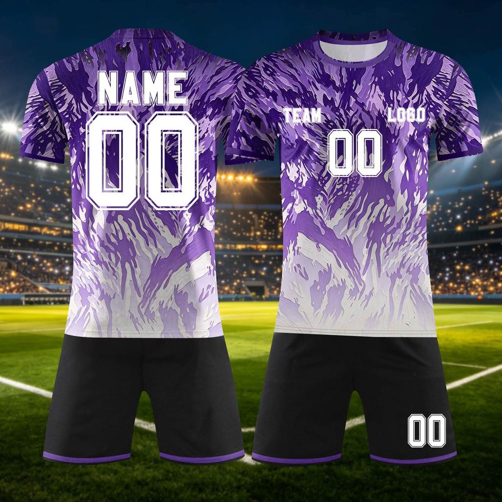 Customizable DIY Two Piece Sports Jersey Set with Short Sleeve Shirt and Shorts for Team or Individual Use