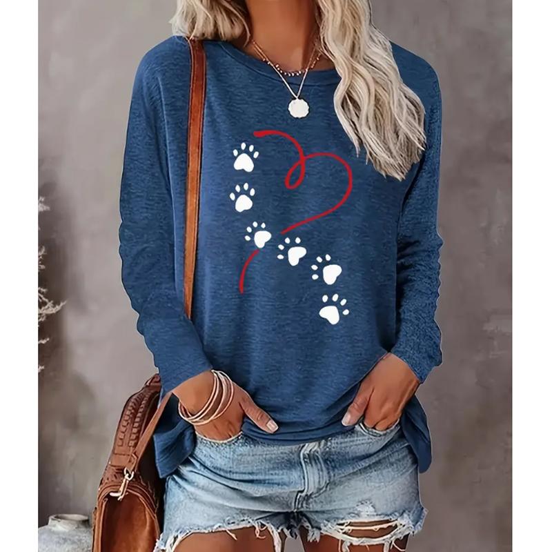 

2025 Autumn & Winter Women s New Casual Crew Neck Long Sleeve Top 3D Cartoon Pattern XS синий