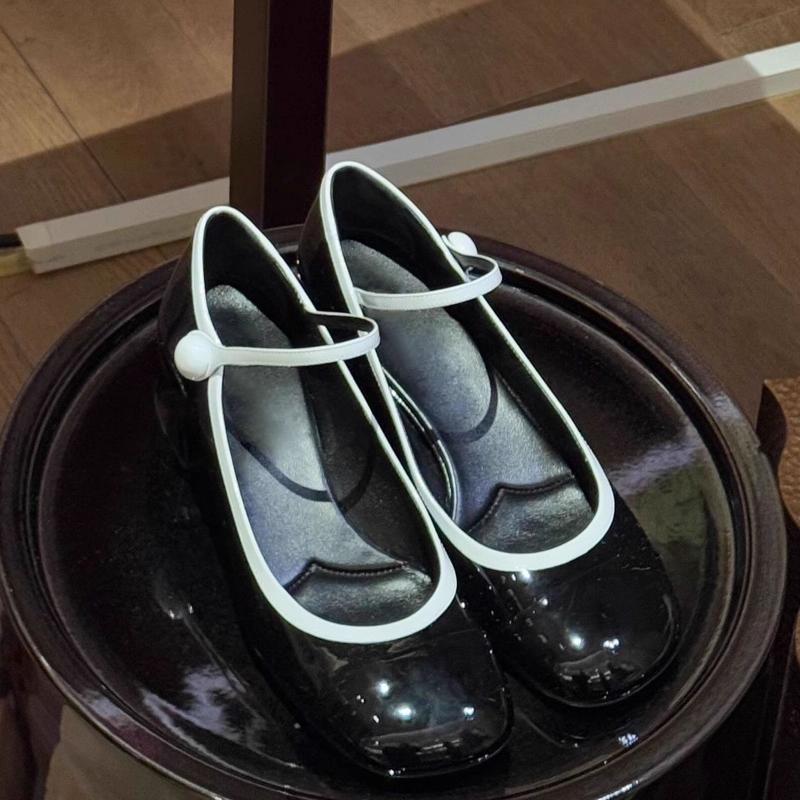 Fashion Japanned Leather Mary Janes Woman Color Block High Heels Shoes Ladies Belt Buckle Tacones Wedges Chunky Heeled Escarpins Mujer