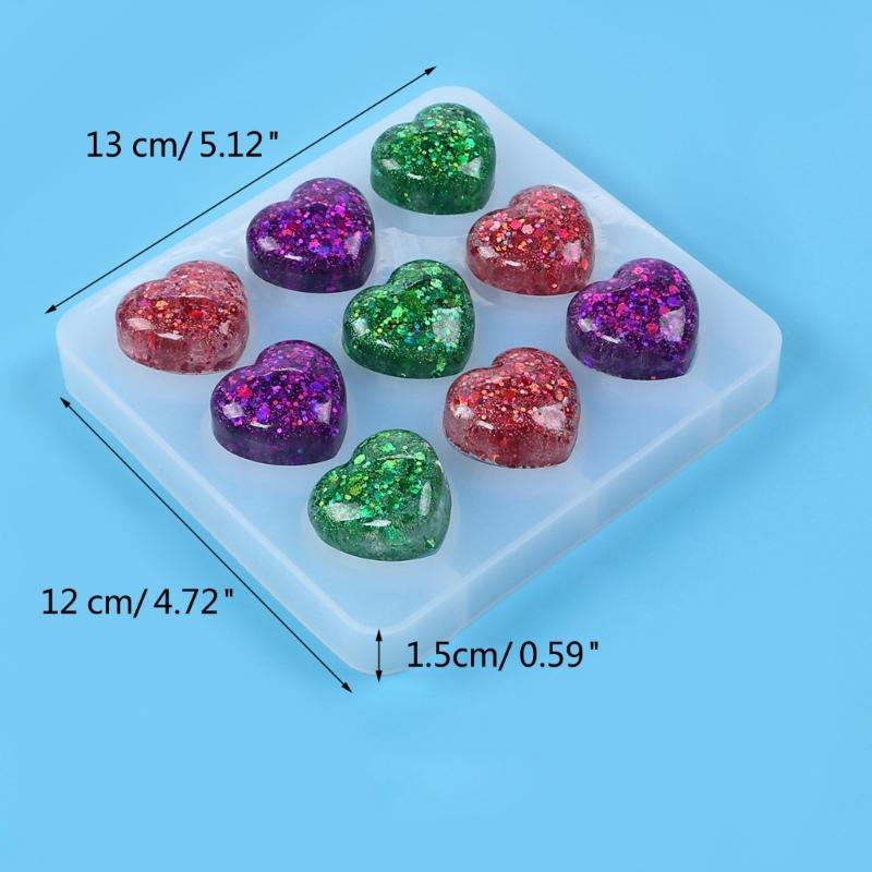 Small Crystal Silicone Mold with 9 Holes Silicone Craft Molds Beautiful Heart Shaped Chocolate Molds Silicone