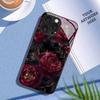 Dark Rose Flower Pattern Tempered Glass Black Phone Case For iPhone 11 12 13 14 15 16 17 Pro Max 17 Air 7 Plus XS X XR Cover
