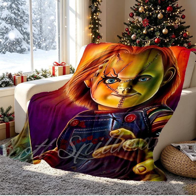 Bride of Chucky Pattern Blanket for Home Decoration, Bed, Sofa, Car Travel, Camping, Suitable for All Seasons, Birthday Christmas Gift