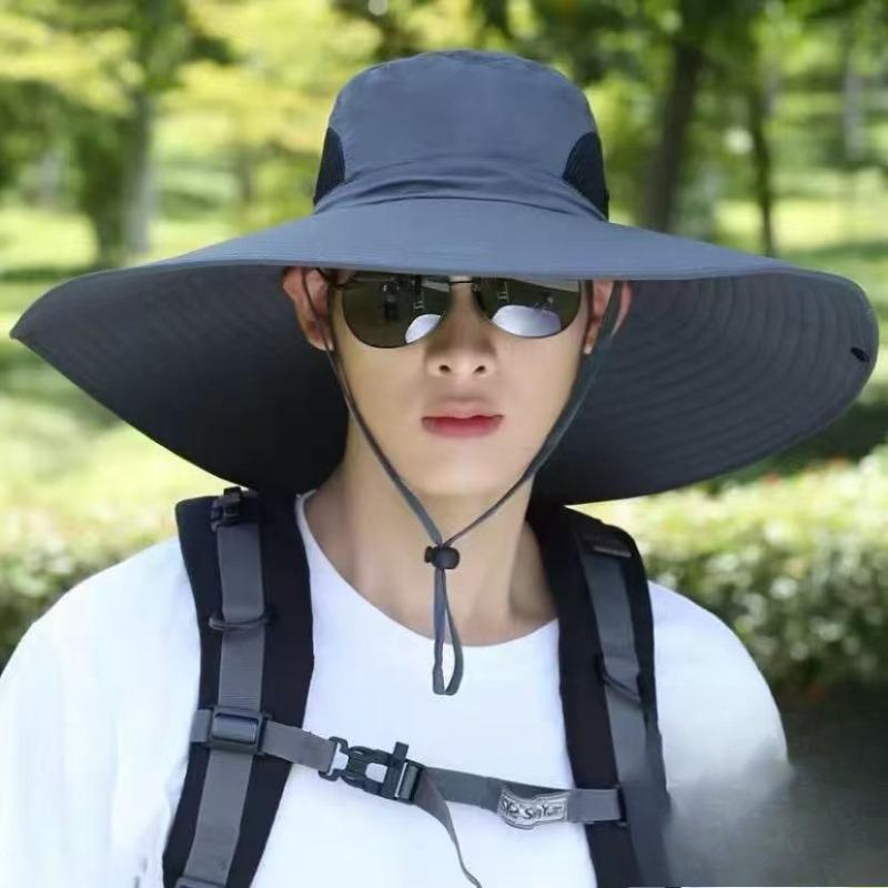Outdoor Sun Hat for Men, 15cm Wide Brim Fishing Cap, UV Protection Summer Sunshade Hat for Hiking Camping Convenient темно-серого