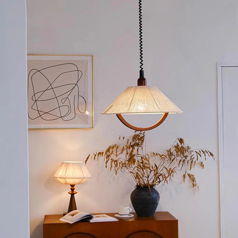 Retro Woven LED Chandelier Nordic Creative Lamp Bedroom Dinning Living Room Vintage Modern Long Strip Rope Pendant Lights
