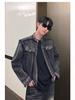 Herren High-End Distressed Denimjacke - Frühling & Herbst Schulterpolster Motorradstil