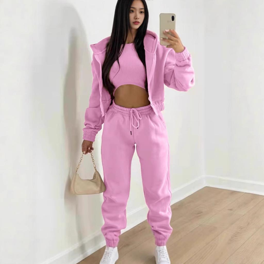 Women's Loose Two-piece Matching Set Long Sleeve Hoodie Crop Top High Waist Sweatpants Winter Tracksuit